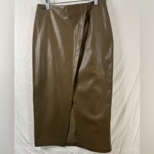 Zara Faux Leather Wrap Midi Skirt Brown NWT Size M Vegan Leather